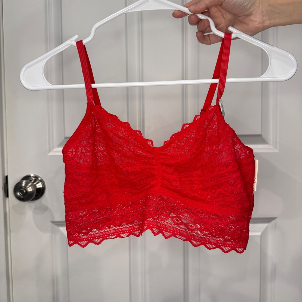 PINK Victoria's Secret Red Lace Bralette Longline Adjustable Straps Medium NWT